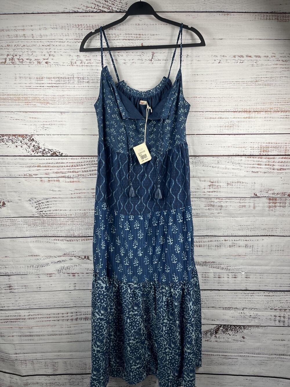 Faherty Sun Chaser Maxi Dress Women's Medium Blue Sunburst Mix Print Pockets - Picture 1 of 11